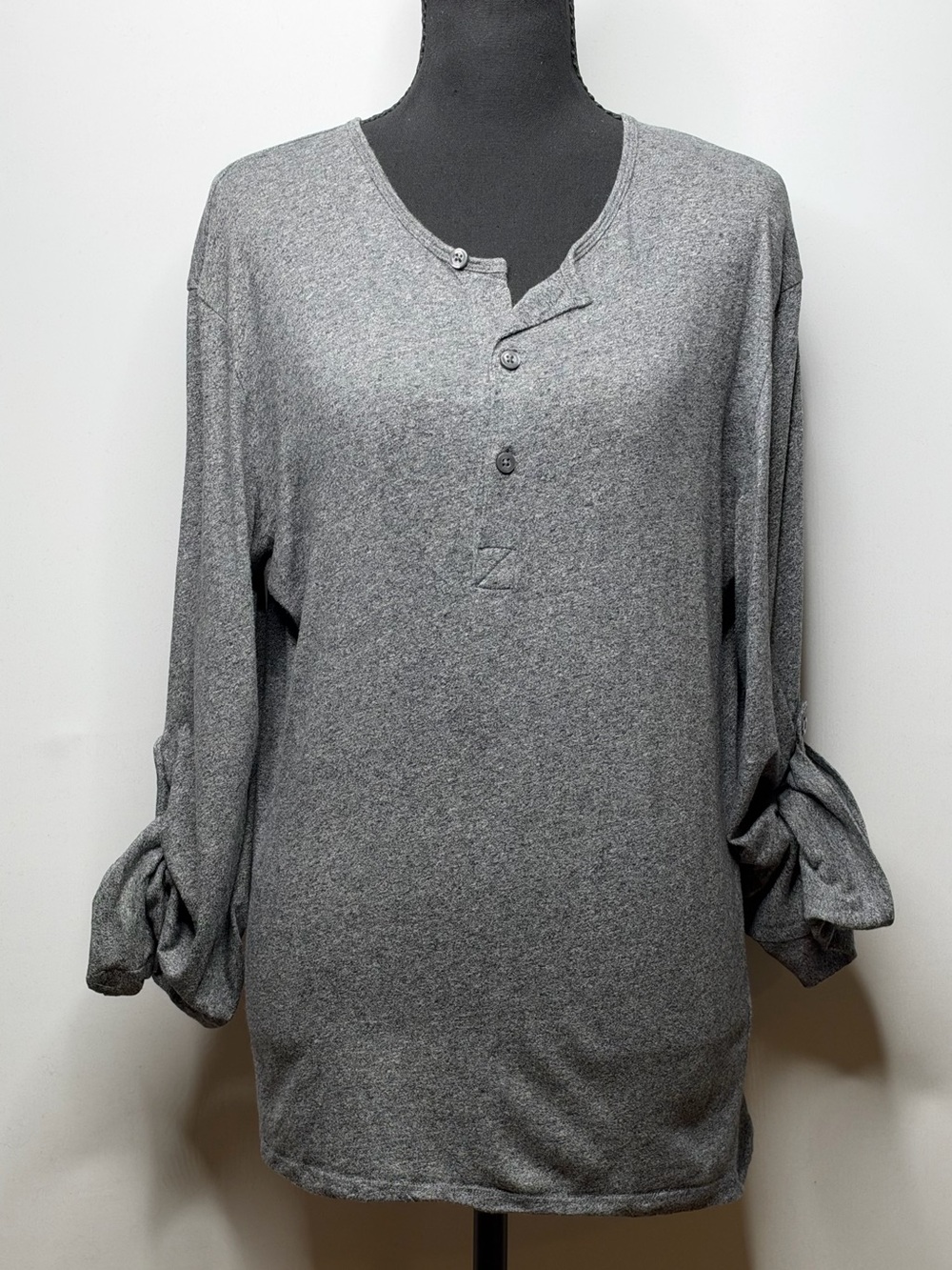 H&M Gray Henley Long Sleeve Tie Cuff Top Size M Medium